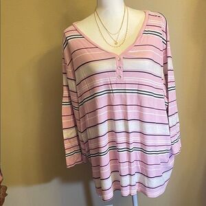 Croft & Barrow Pink and White Striped Long Sleeve Top